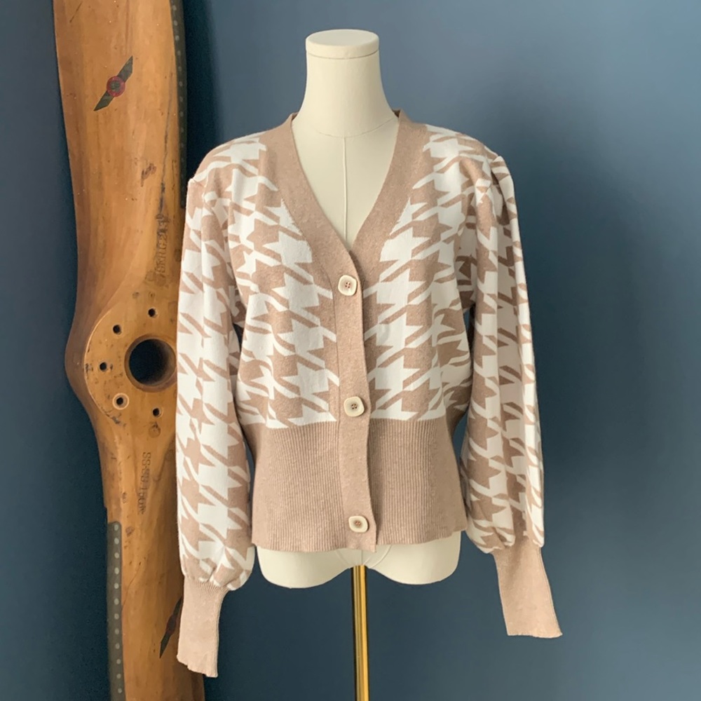 Joie Houndstooth Button-Front Cardigan Sweater